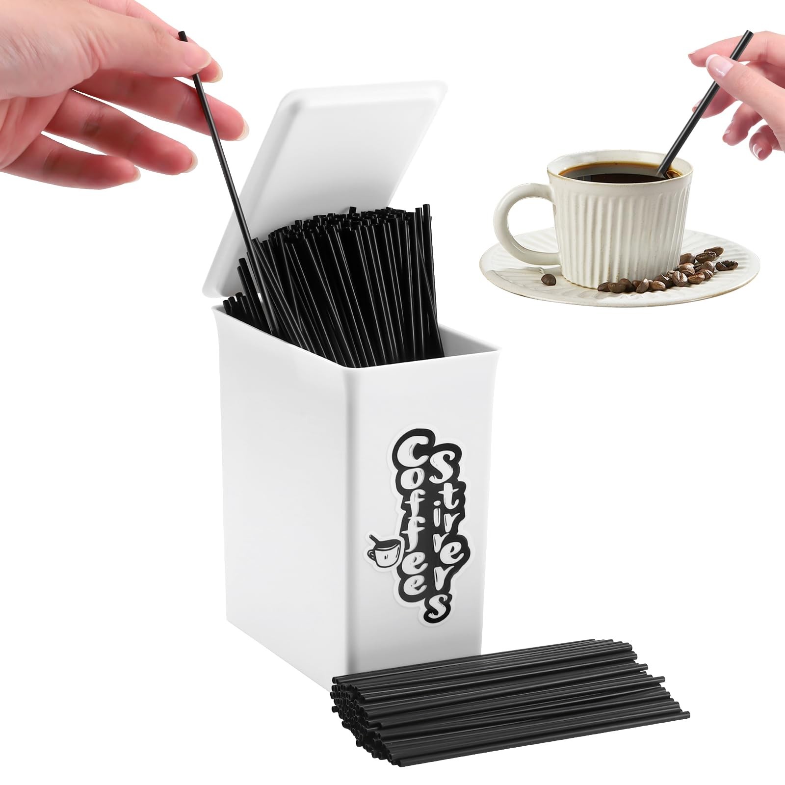 1000pcs Plastic Coffee Stirrers and Plastic Holder Set, 5.1in Coffee Straws, …