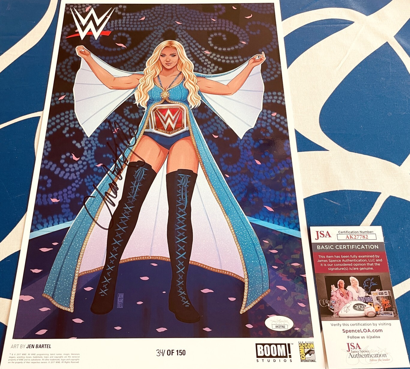 Charlotte Flair WWE Signed Autograph 2017 SDCC Comic-Con Boom Poster JSA #34/150