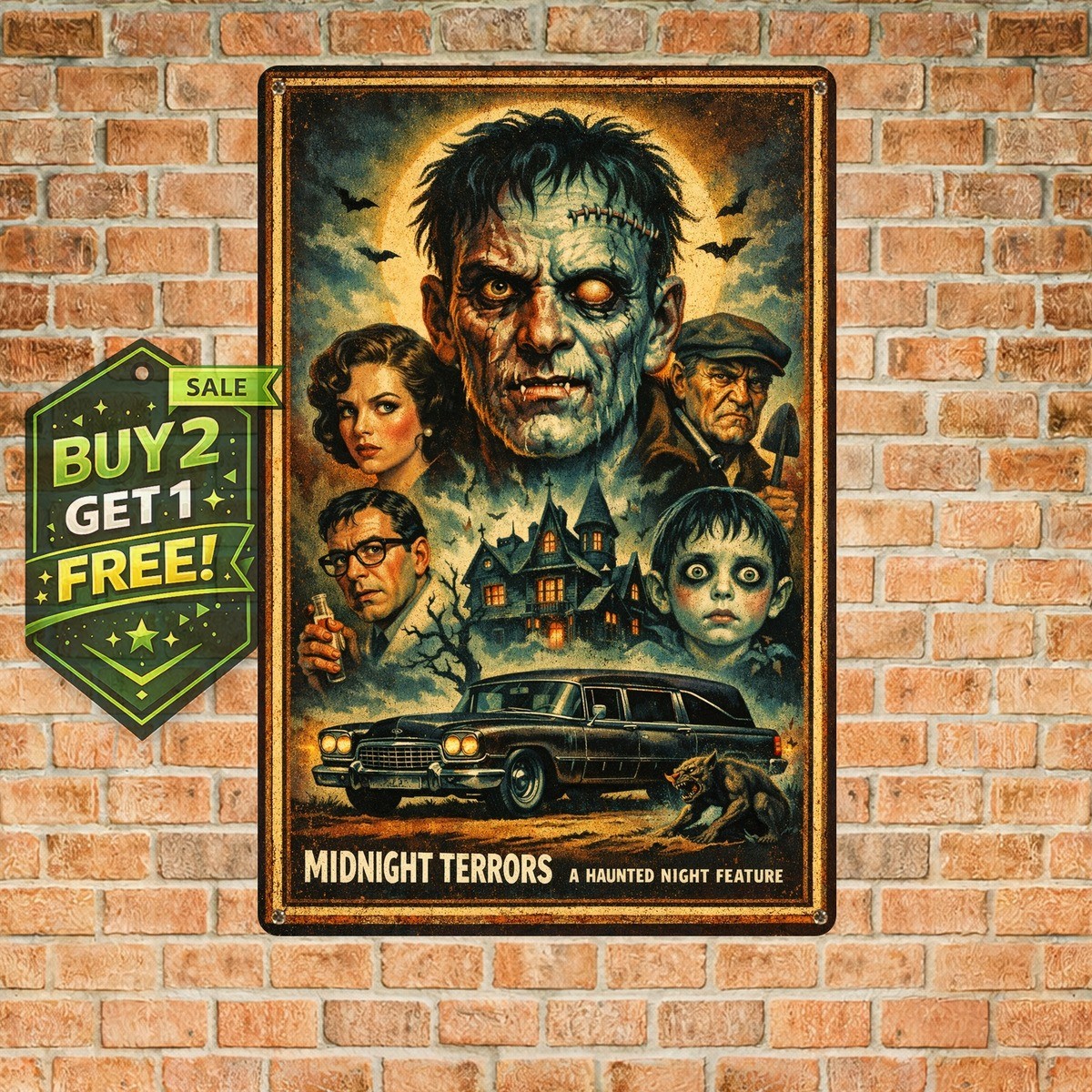 Waterproof Dustproof Monster Retro Halloween Metal Tin Sign 8×12