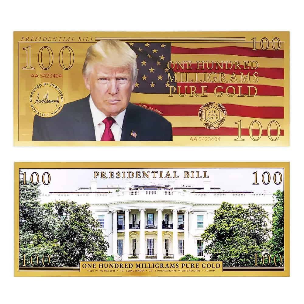 2025 President Trump 100 Milligram Pure Gold Aurum Bill / Note (New)