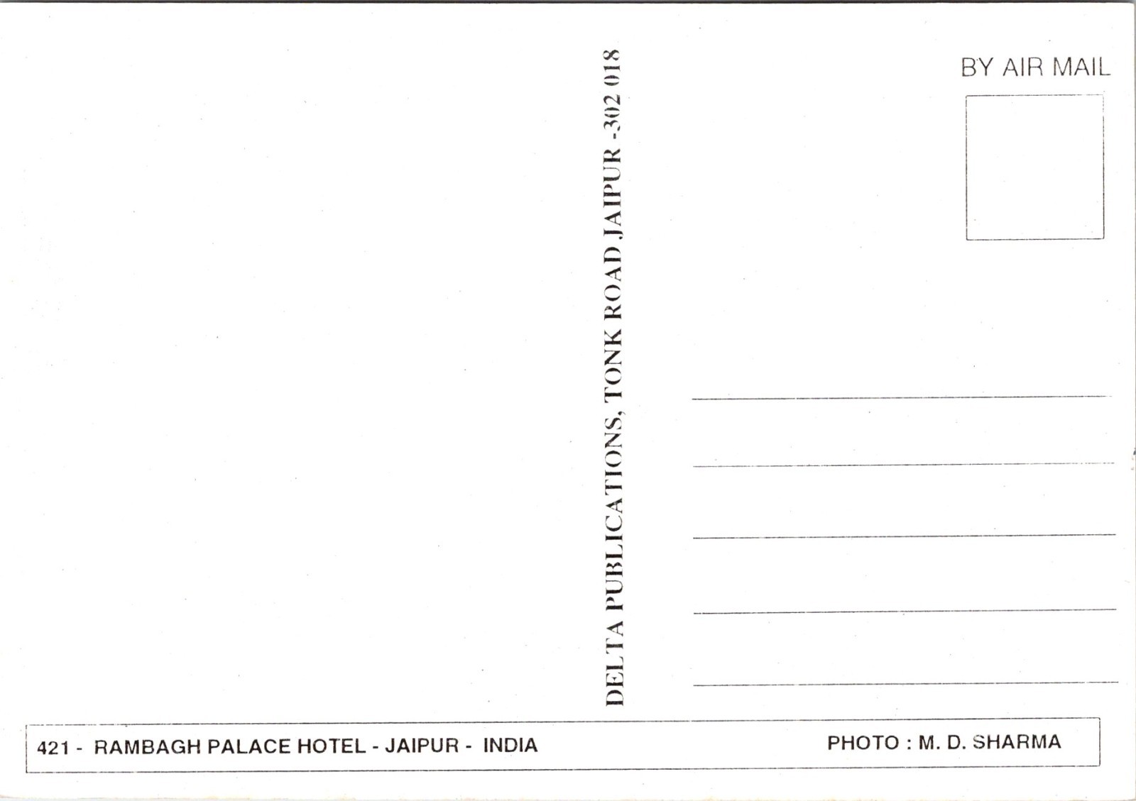 Rambagh Palace Hotel Jaipur India Postcard C135D