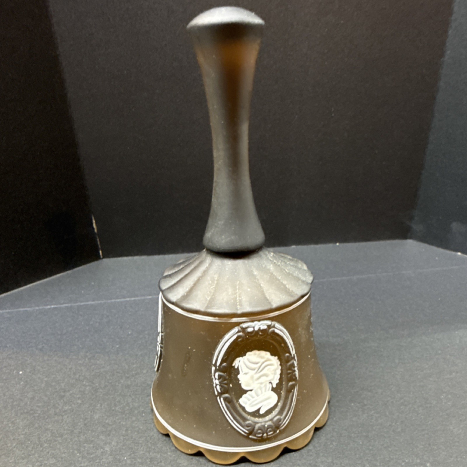 Hand Painted Satin Glass Cameo Bell Signed S. Carroll 1978 Satin-Finished