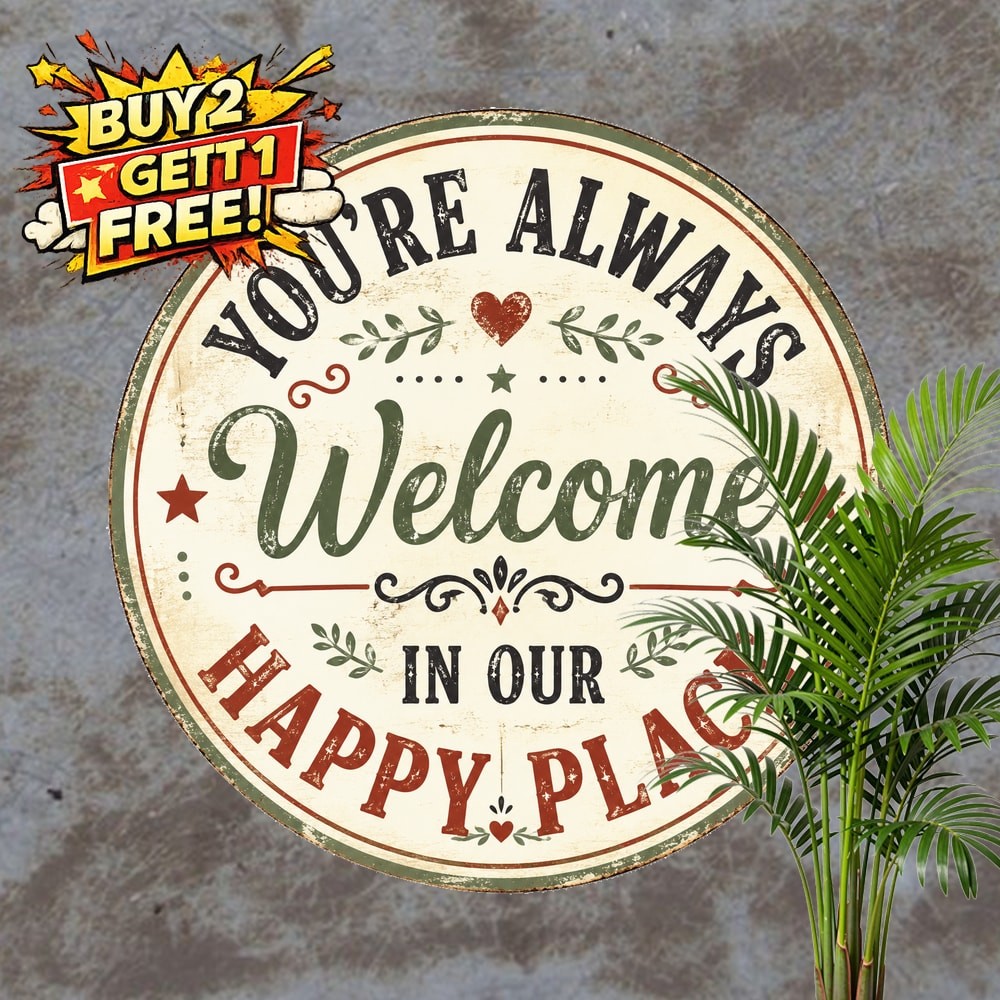 Welcome To Our Home Classic Design Round Metal Sign Porch Decor Plaque 8×8