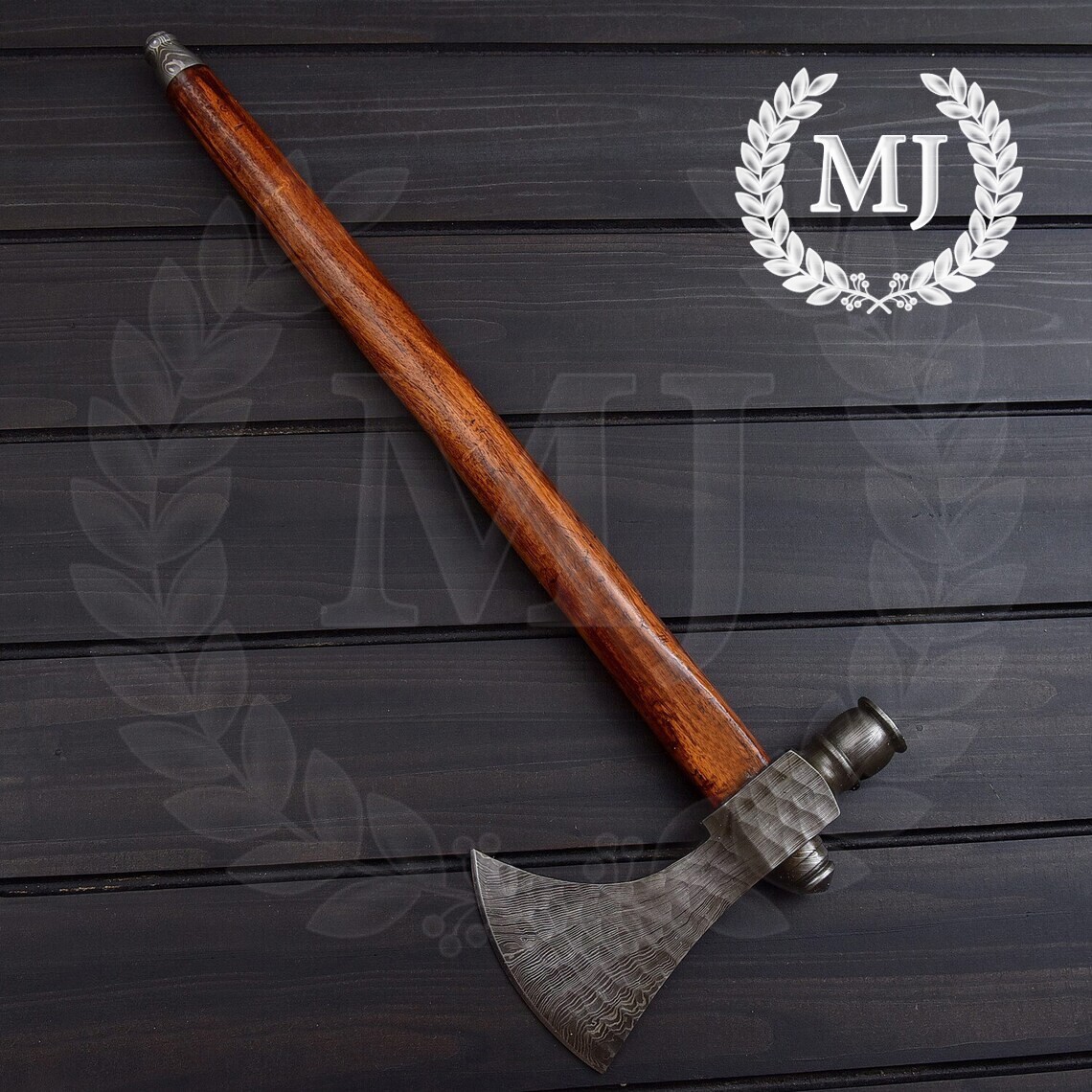 CUSTOM Handforged DAMASCUS STEEL Smoking Pipe TOMAHAWK Axe, HATCHET 20″ In