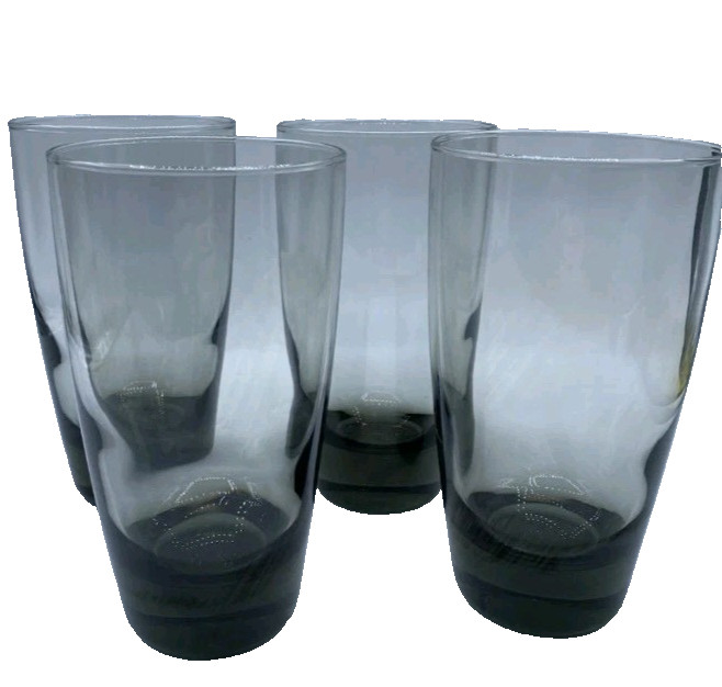 Set Of 4 – 16oz Vintage Libbey Classic Smoke Cooler Glass Tumblers Heavy Base