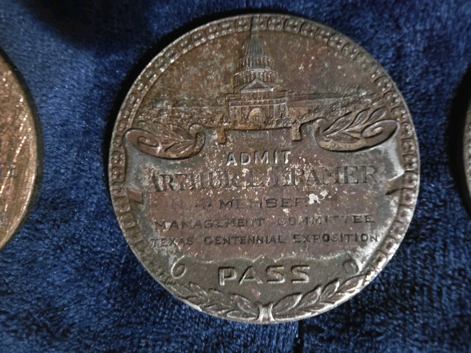 1936 Texas Centennial Exposition Arthur L. Kramer Official Committee Pass Medals