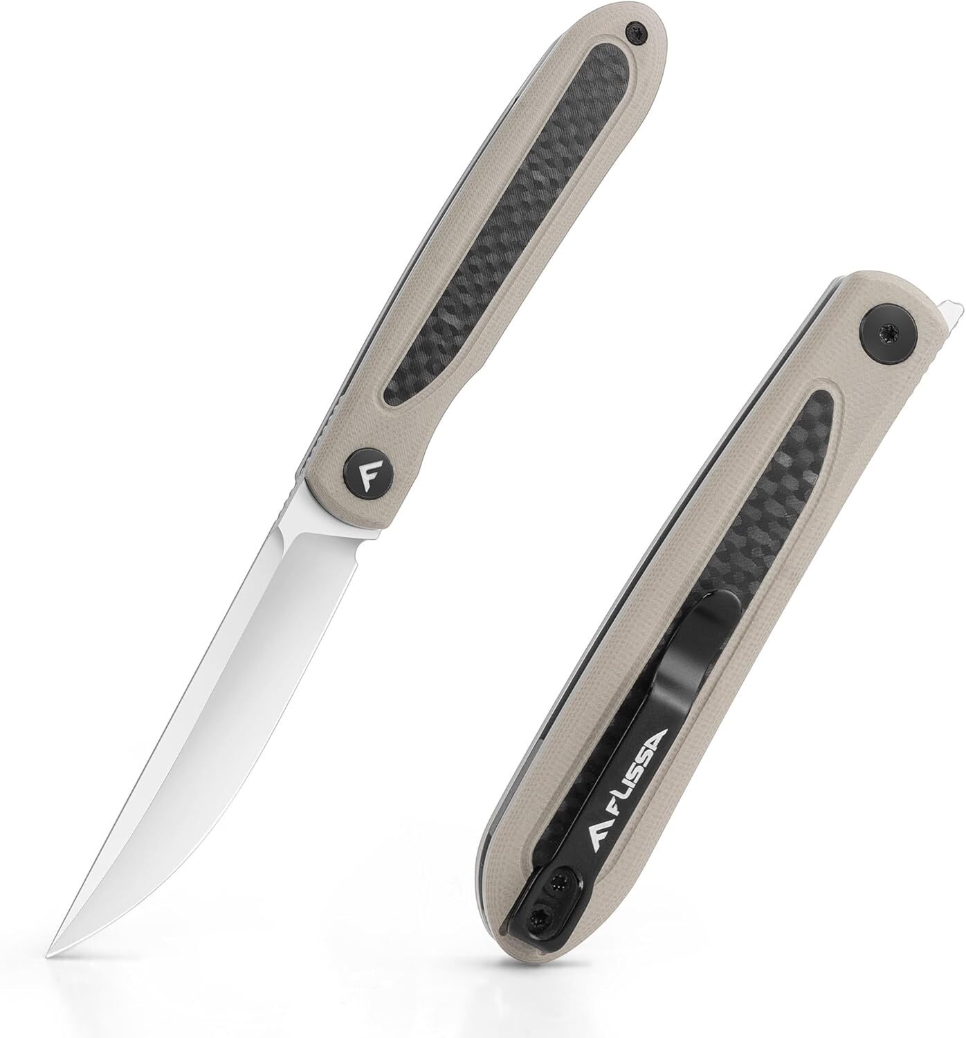 FLISSA Folding Pocket Knife D2 Blades Carbon Fiber-G10 Handle Front Flipper Open