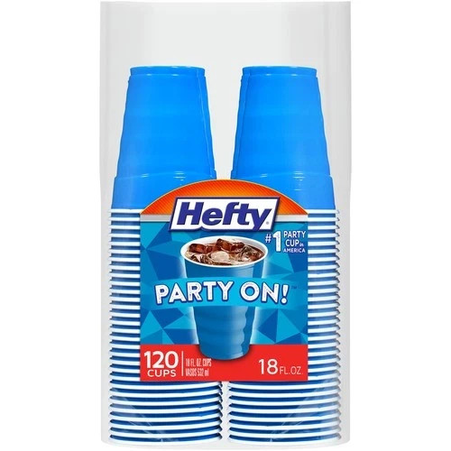 Hefty Party On Disposable Plastic Cups, Marine 18 Ounce, 120 Count, Blue