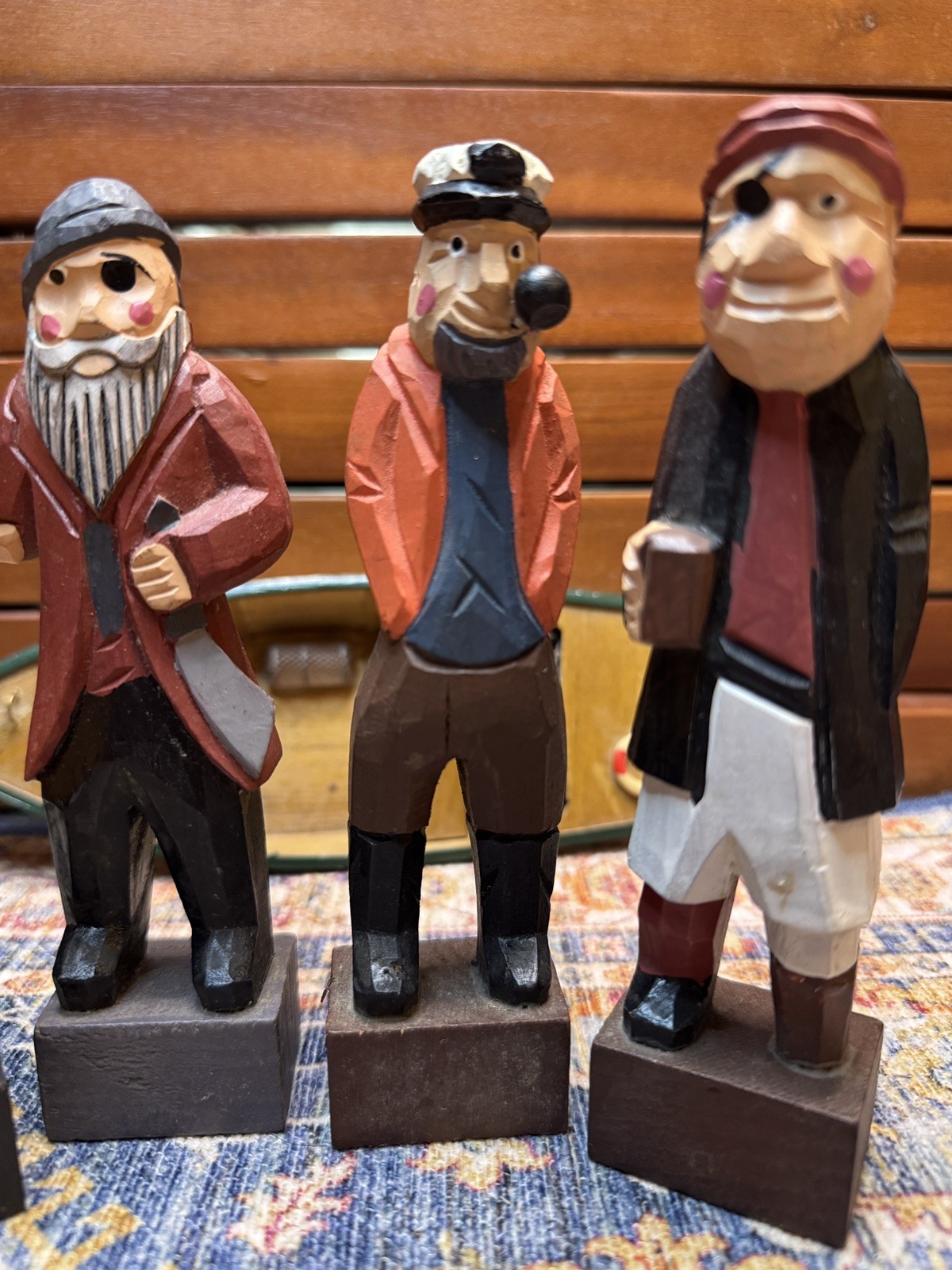 Vintage Lot of 4 Hand Carved Wooden Sea Captain Fishermen Sailors Folk Art