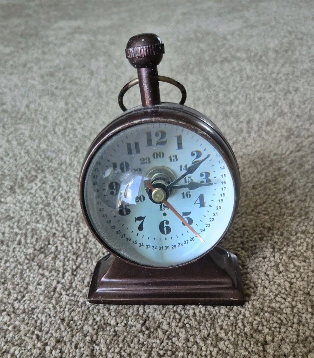 VTG GLASS DOMED CLOCK Compass DESK TOP MAGNIFIED DOME Nautical Old Works Well