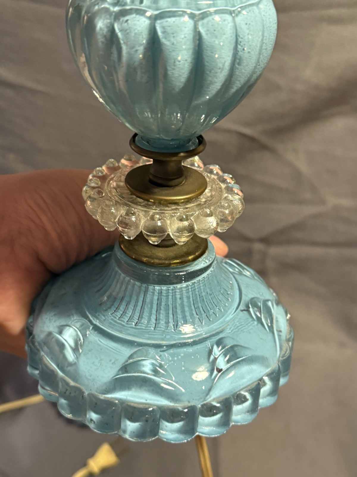 PAIR Vintage Lightning Light Blue & Clear Glass Lamps