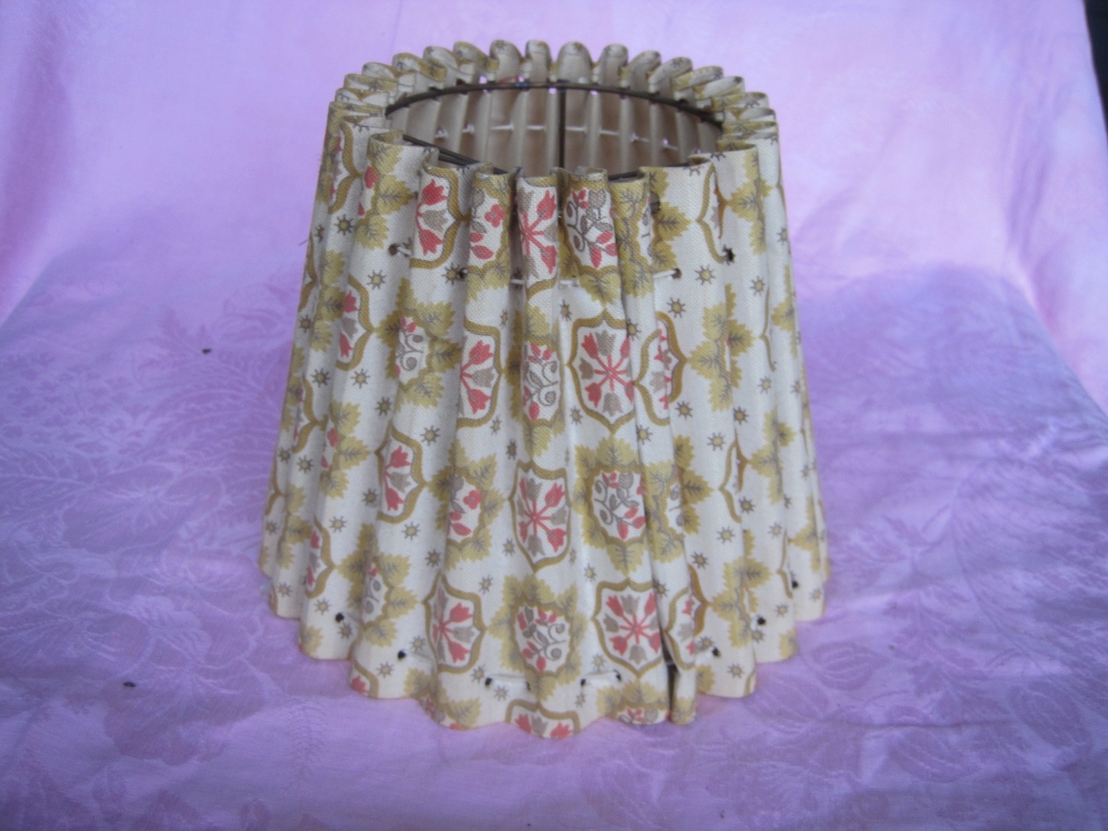 Lamp Shade Vintage Pleated Floral Design 6 1/4” Tall Clip on Bell Shape Style
