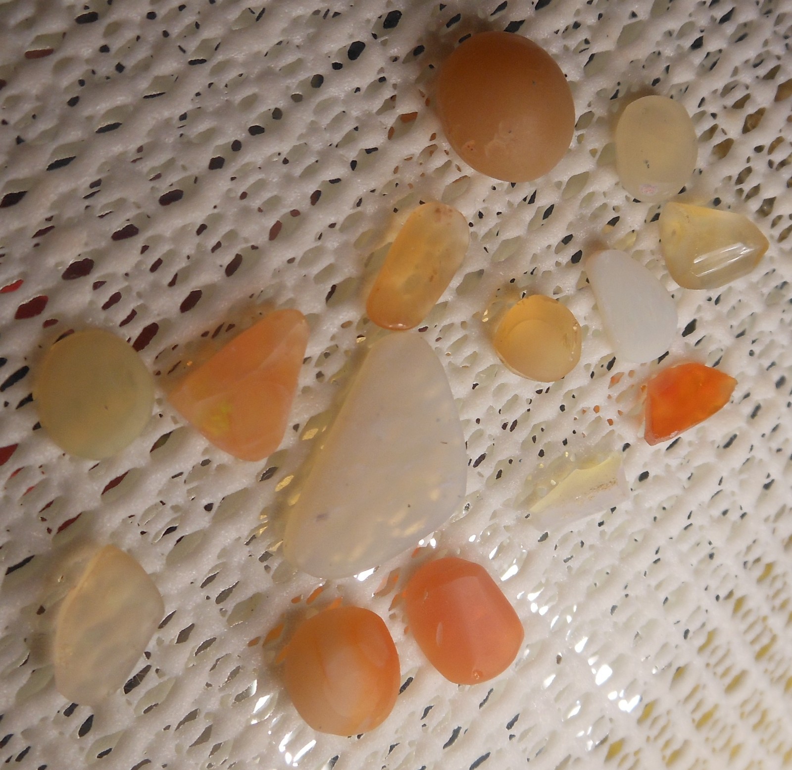 Mexican Fire Opal assortment of 14 pcs Variety Colors Sparks Earth-Mined 21.4TCW