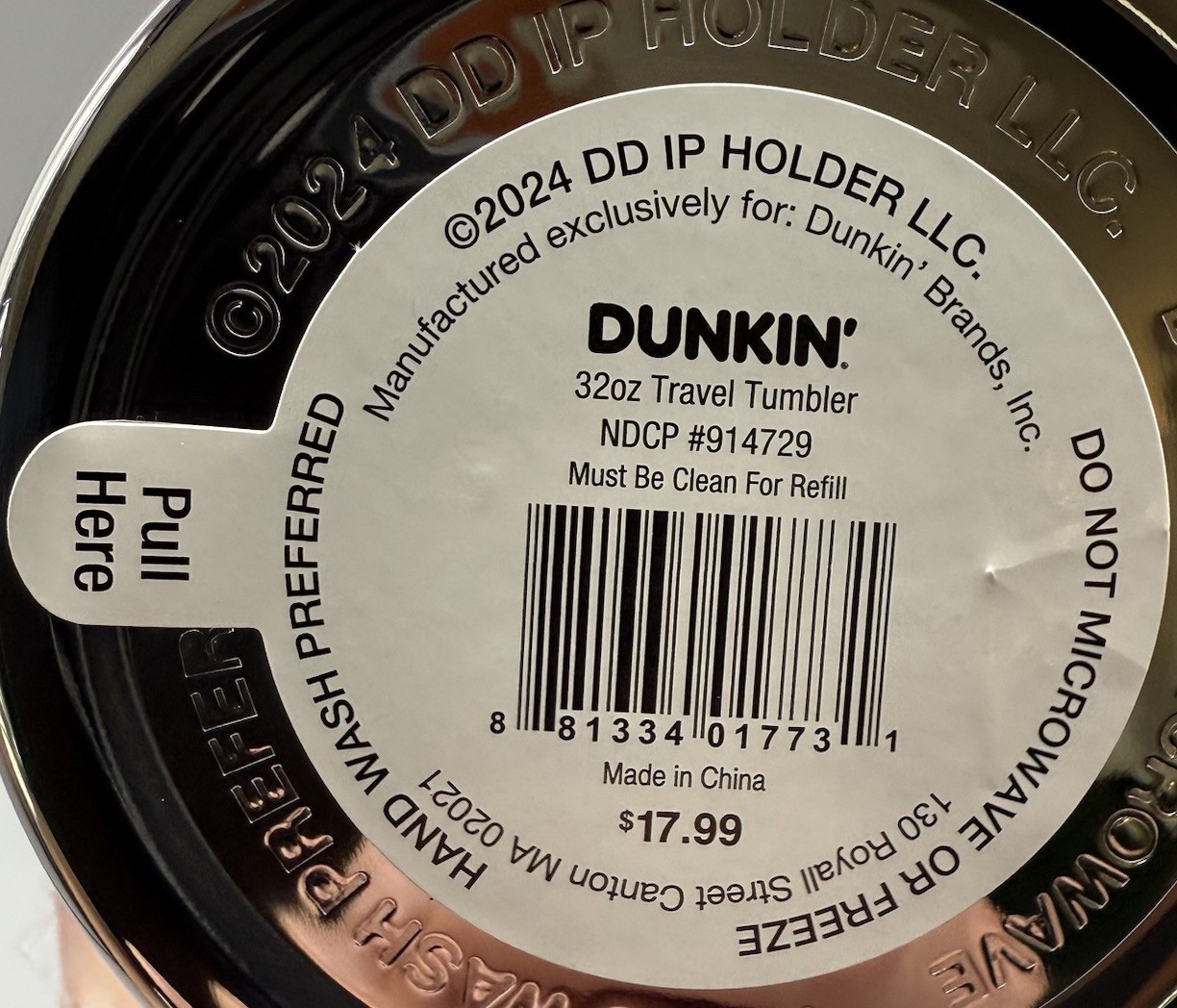 Fall 2024 Dunkin’ Americana 32oz Stainless Steel Tumbler – Pink – NWT