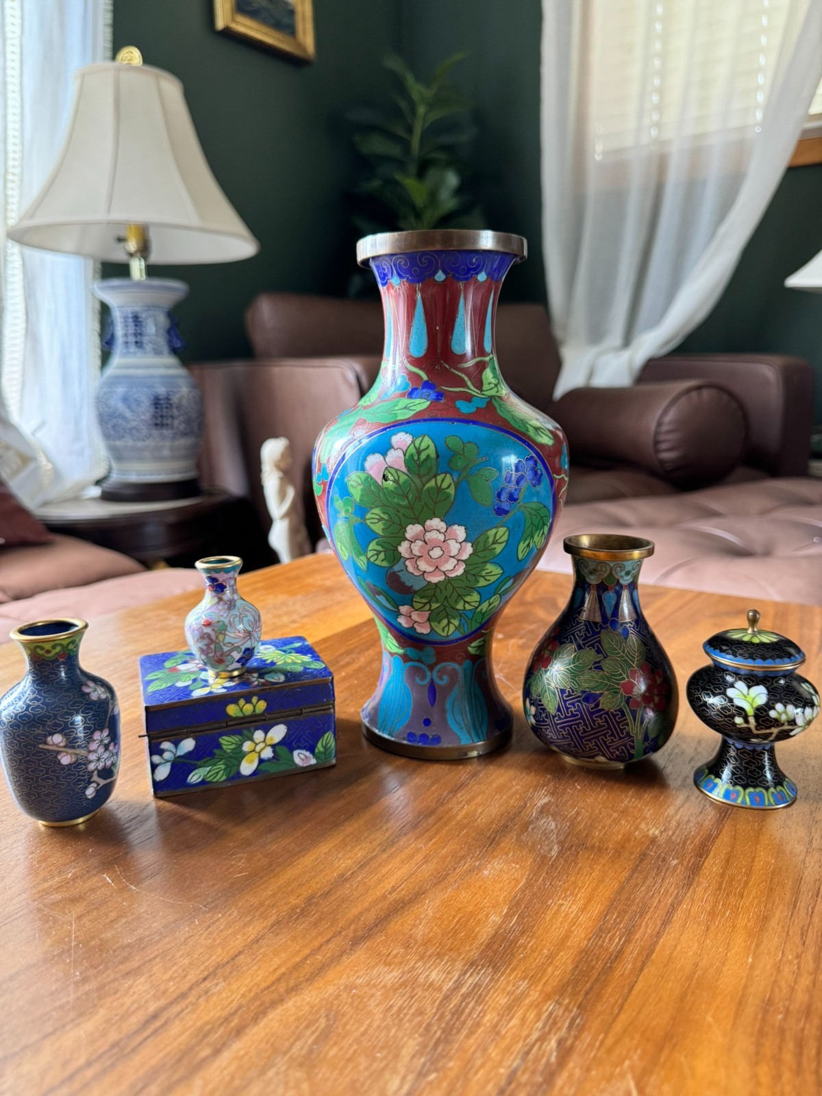 Chinese Cloisonne Enamel 6 Pc Mixed Lot Vases Boxes Lidded Jars