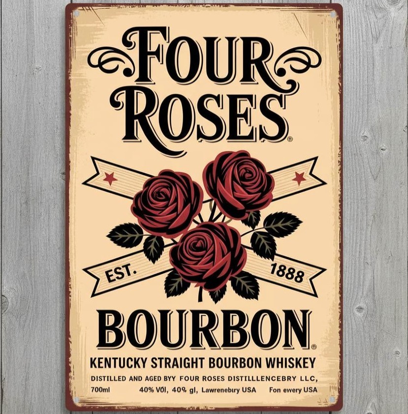 Four Roses Bourbon 8 x 12 Vintage Novelty Metal Sign Made In USA New!