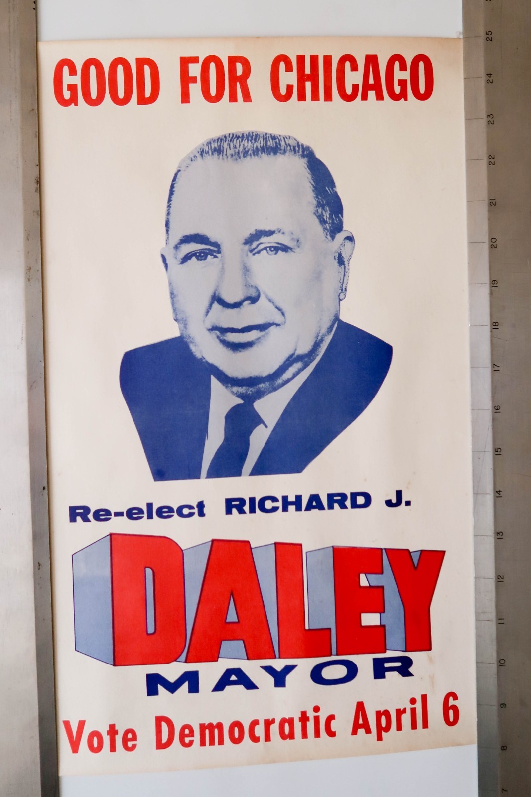 Vintage 1971 Richard J Daley Chicago Mayor Election Poster Political Campaign