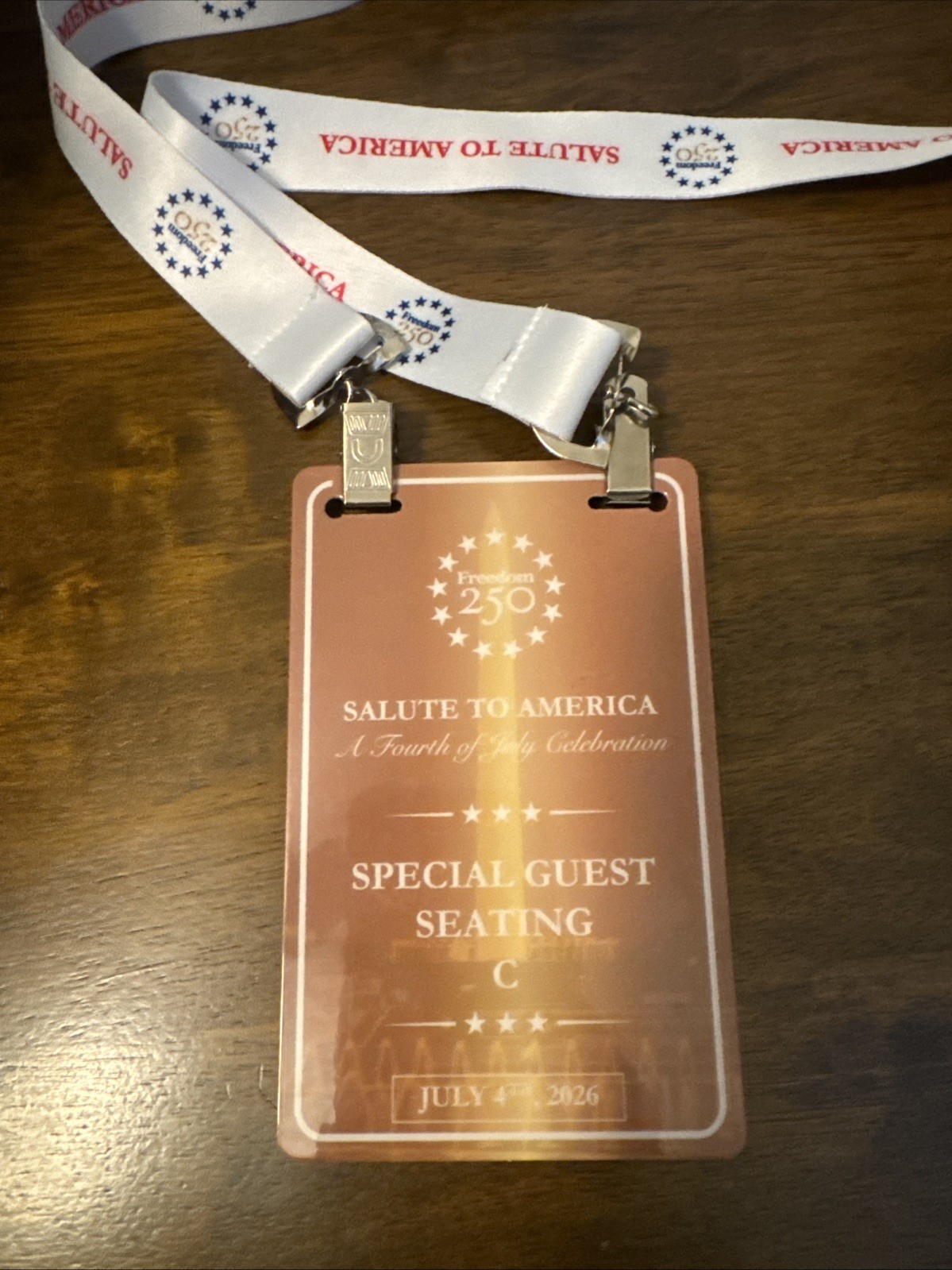 July 4, 2026: President Donald Salute to America 250th Fireworks VIP Credential