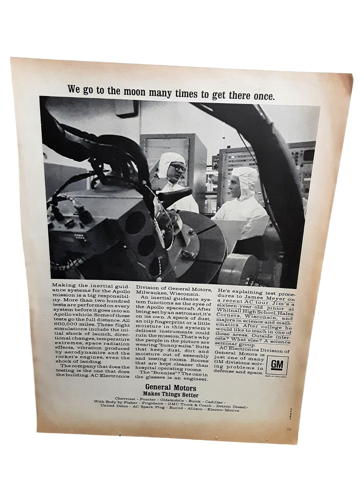 1967 General Motors Apollo Moon Program NASA Vintage Print Ad GM Space