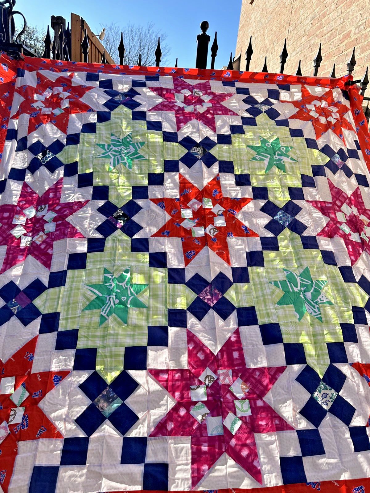Summer Cosmic Jewels Handmade Cotton Queen Patchwork quilt top/topper
