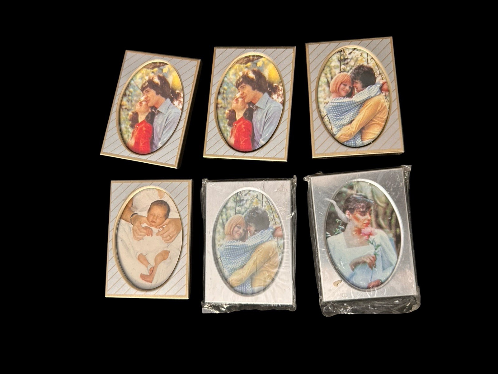 Lot Of 6 VTG Miniature Silverplated Picture Frame 2.5” Oval Photos Free Standing