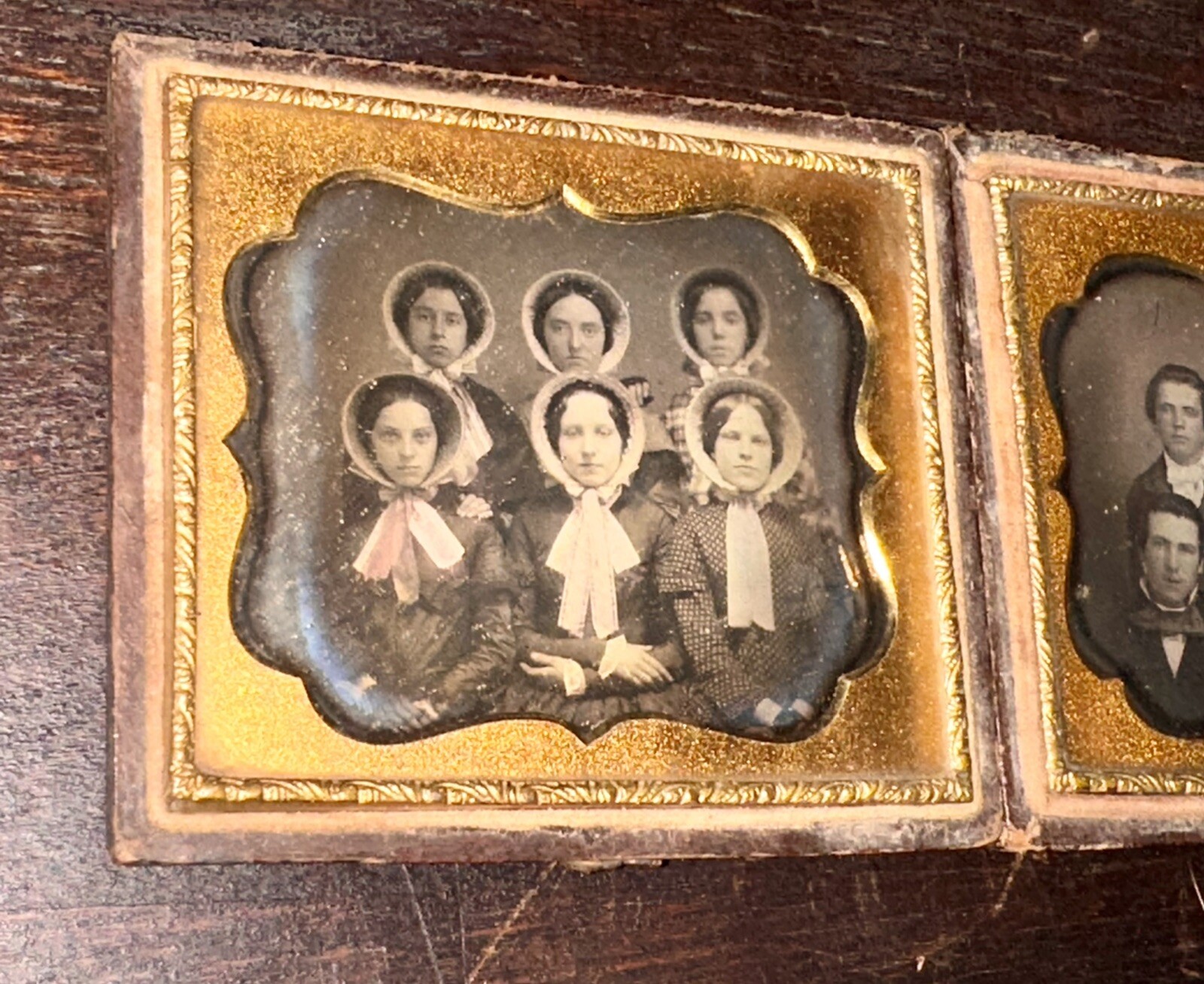 Beautiful Double Daguerreotype Men & Women Group Incl Tinted Fireman ? Color