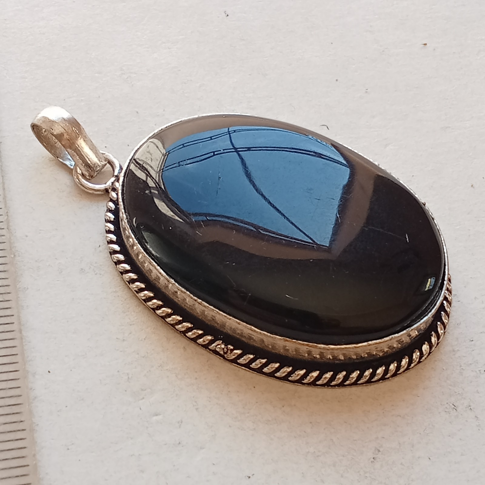 EXTREMELY RARE AMETHYST PENDANT SILVER COLOR AMAZING BLACK STONE ANTIQUE