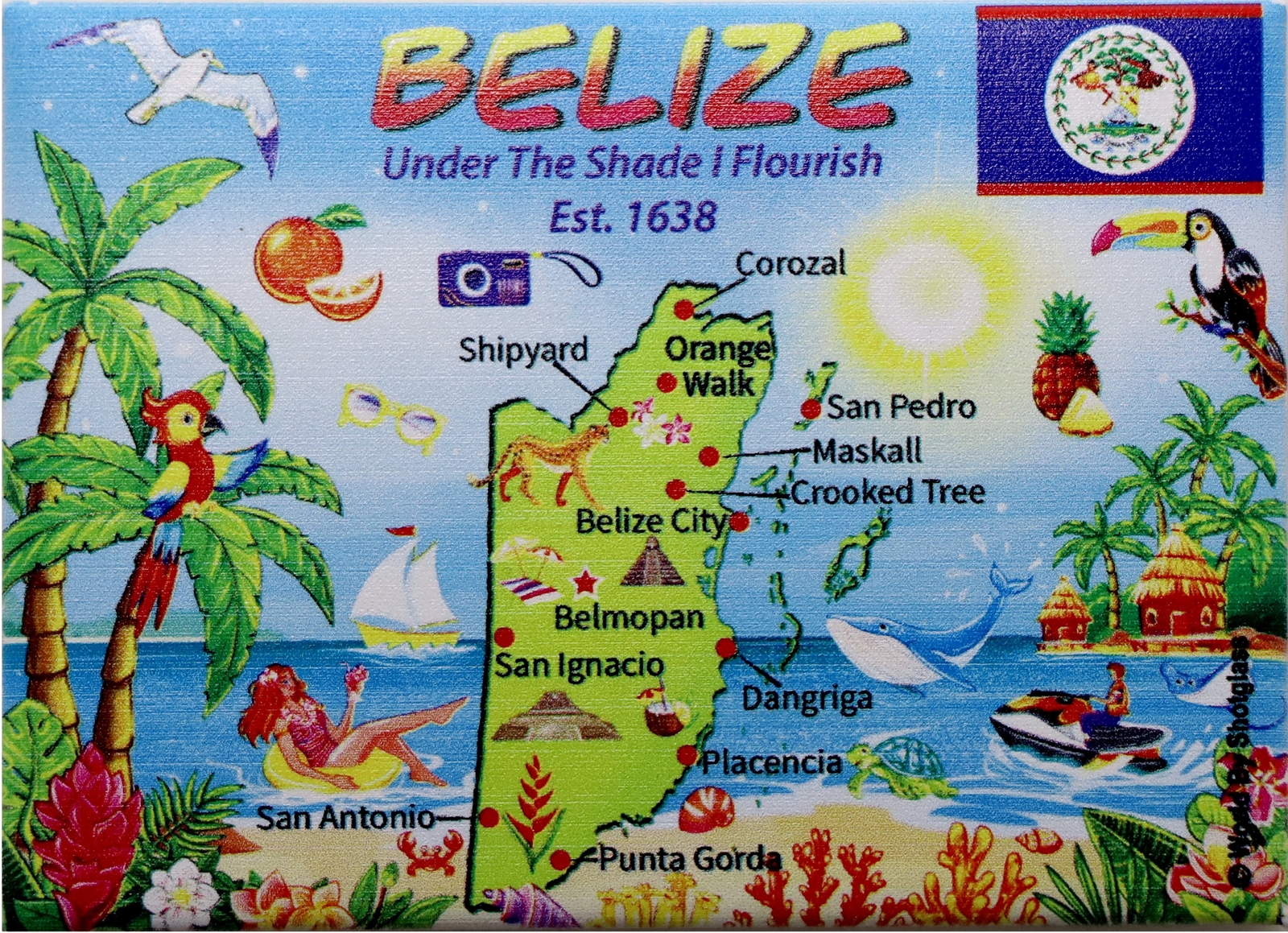 BELIZE MAP CARIBBEAN FRIDGE SOUVENIR MAGNET NEW DESIGN 2.5″ X 3.5″