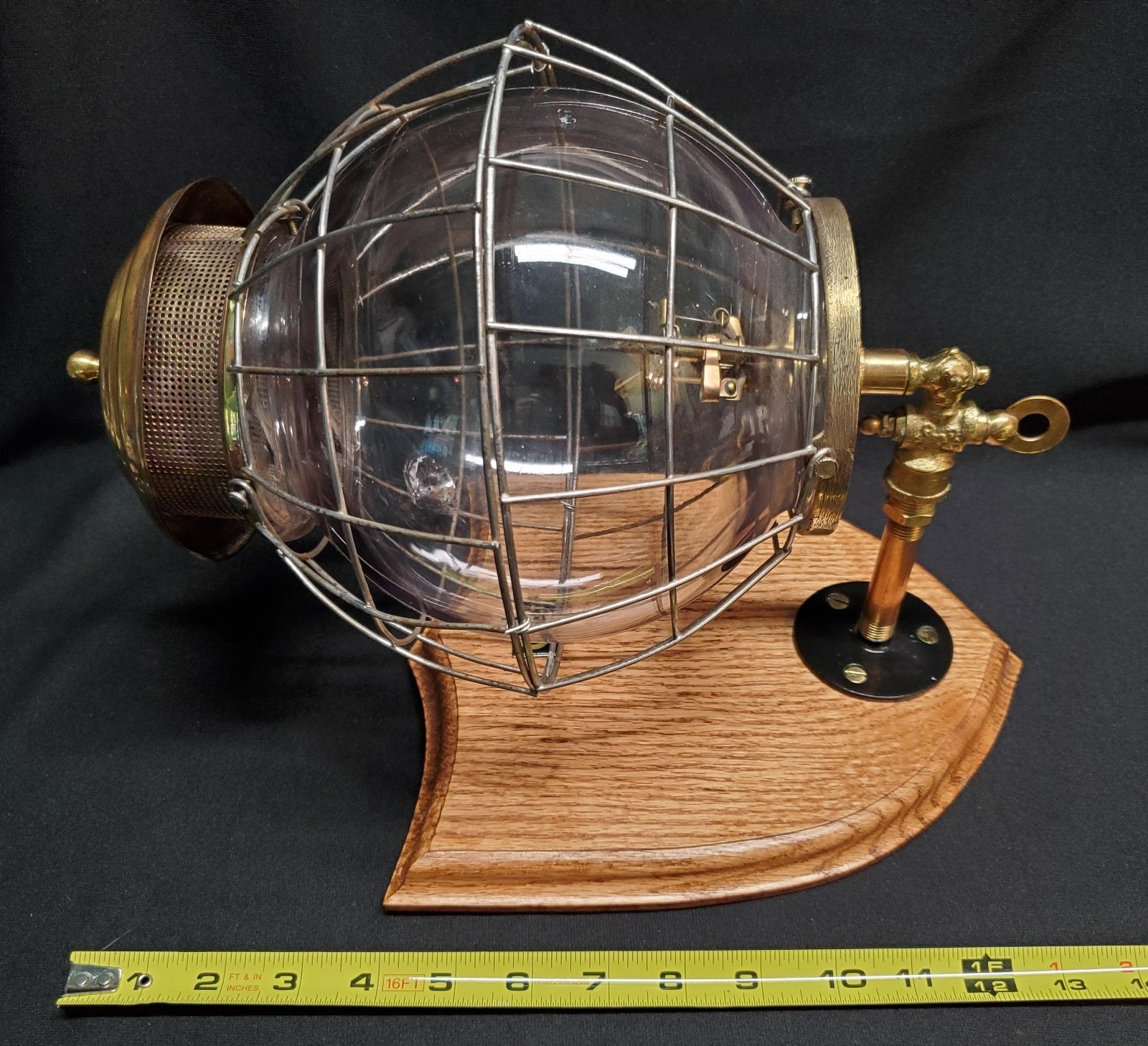 JB Colt Acetylene Gas Lamp Antique Fixture Brass Fittings Wire Cage Glass Globe
