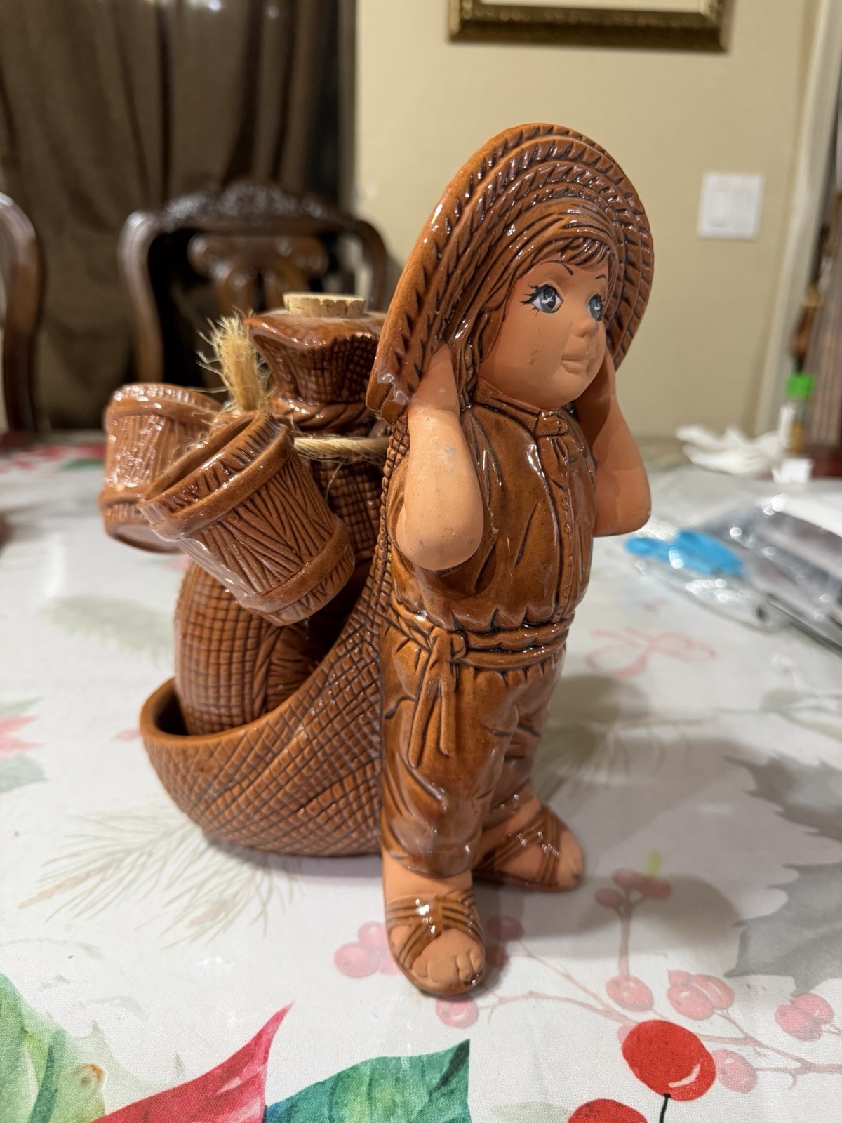 Vintage Ceramic Planter Boy And Southwest Style Tequila Decanter Set (159)