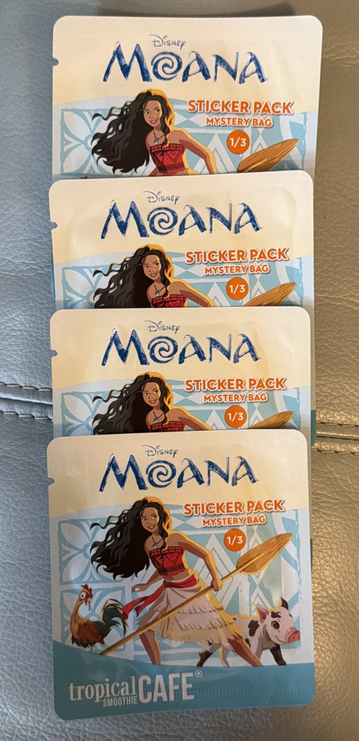 Moana Sticker Pack Mystery Bag 1/3 Disney Sticker From Tropical Smoothie Cafe