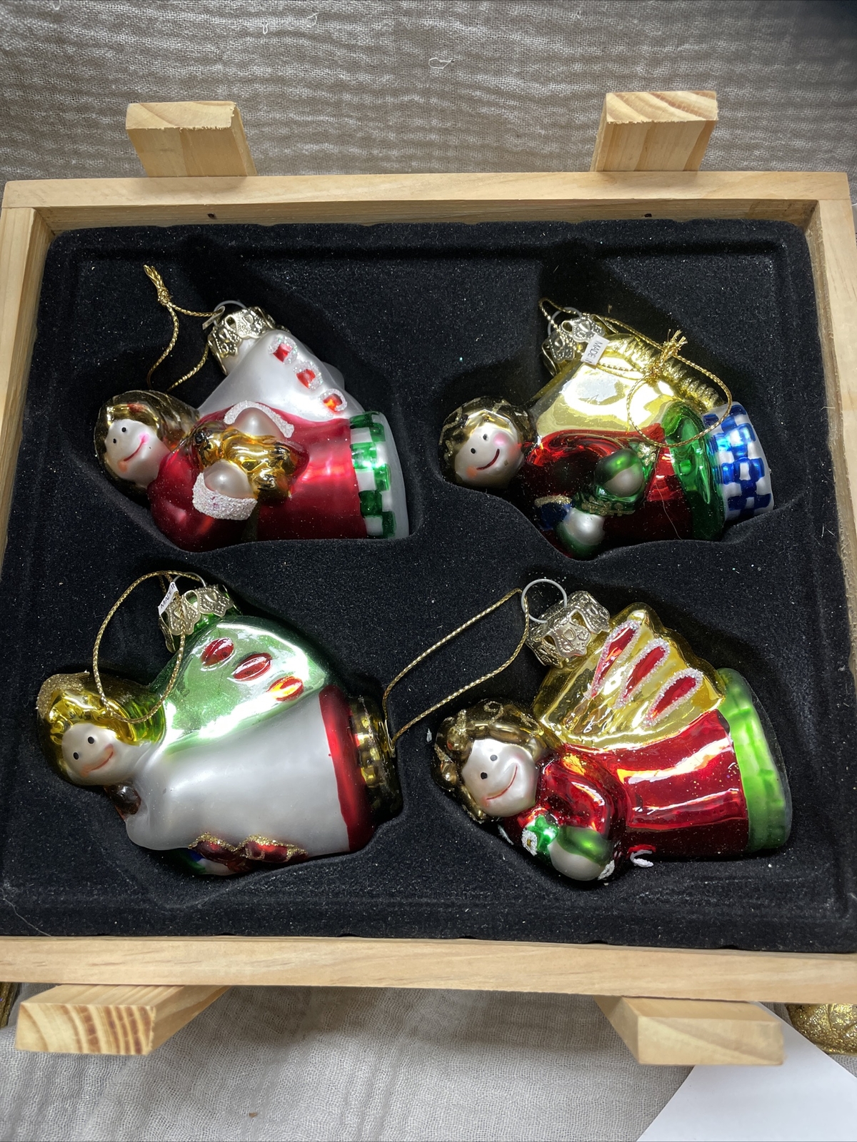 Mercury Glass Angel Christmas Ornaments Studio Nova In Wood Box Read Description