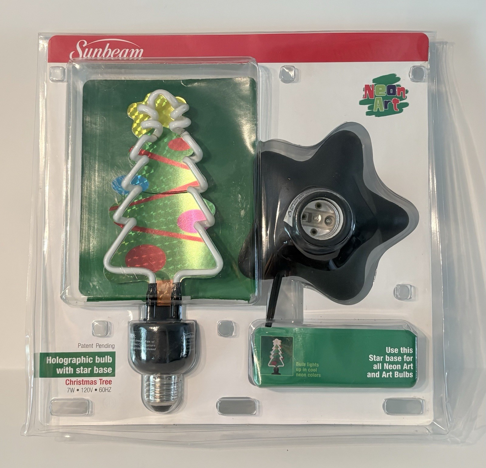 Sunbeam Christmas Tree Holographic Star Bulb w/ Base Stand Unused Tested