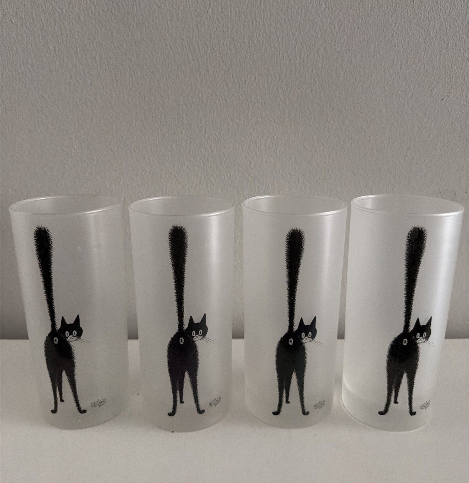 Black Cat French ALBERT DUBOUT 2001 THE THIRD EYE FROSTED GLASS FRANCE 4pc F16