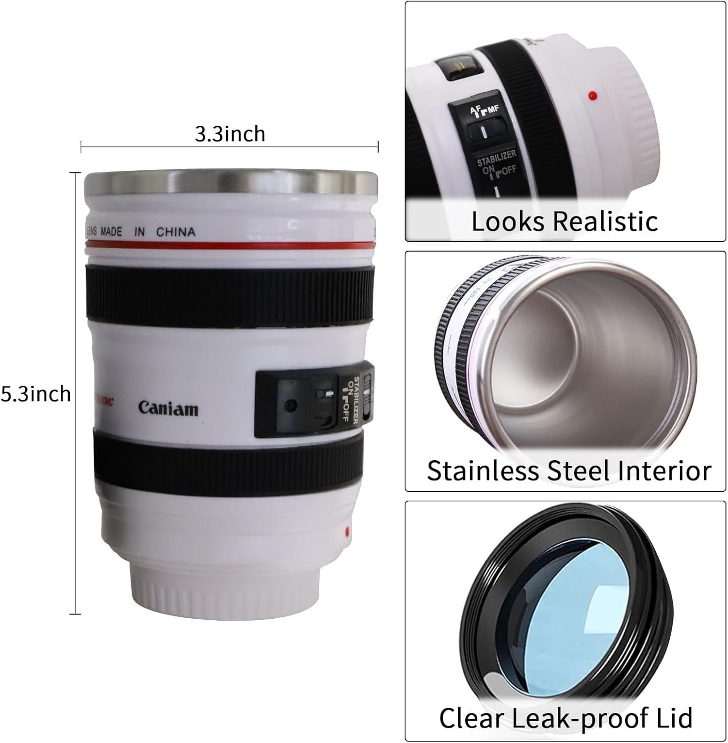 Stainless Steel Camera Lens Cup – Camera Lens Coffee Travel Mug-400 ml