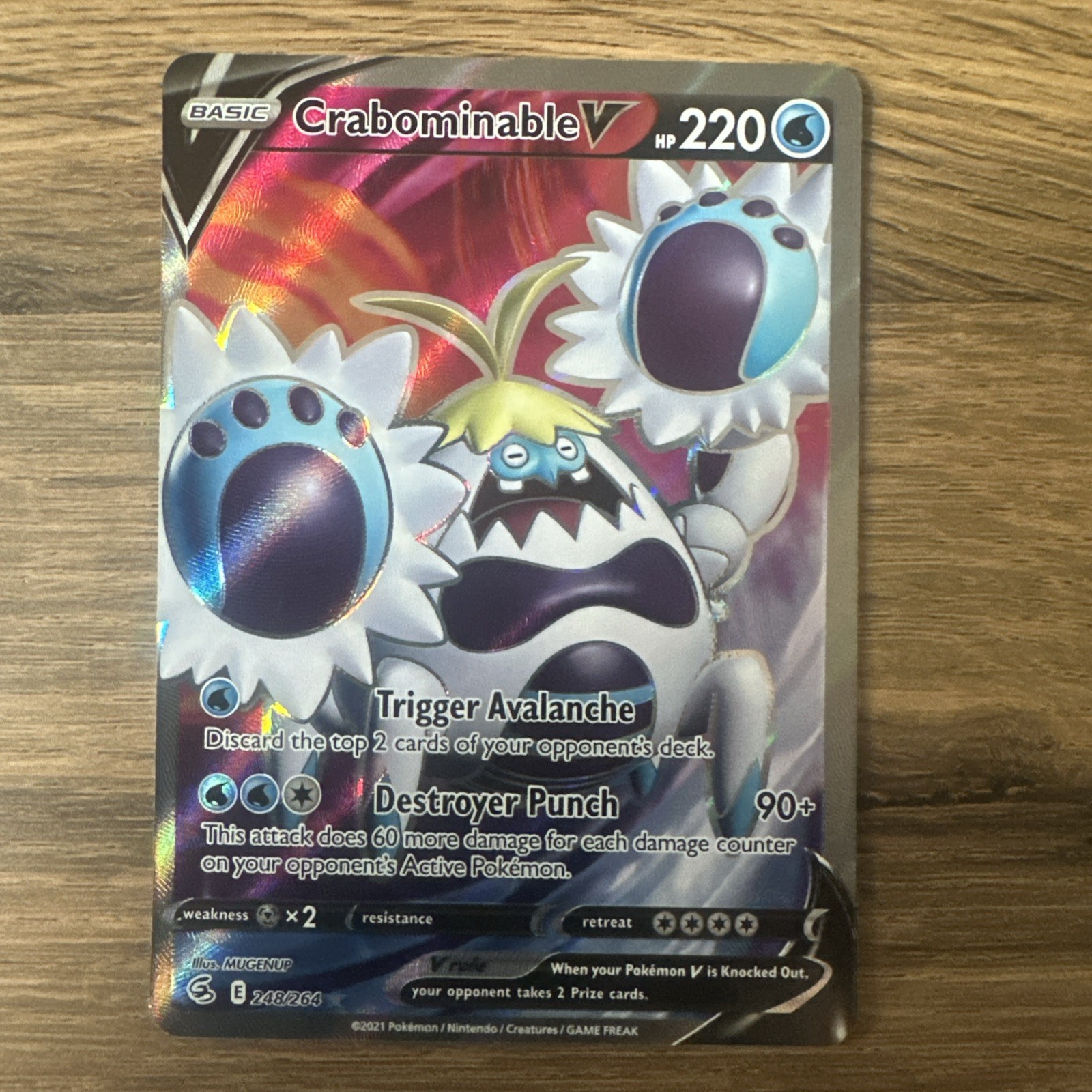 Pokemon Card Crabominable V 248/264 Fusion Strike Holo Full Art Near Mint