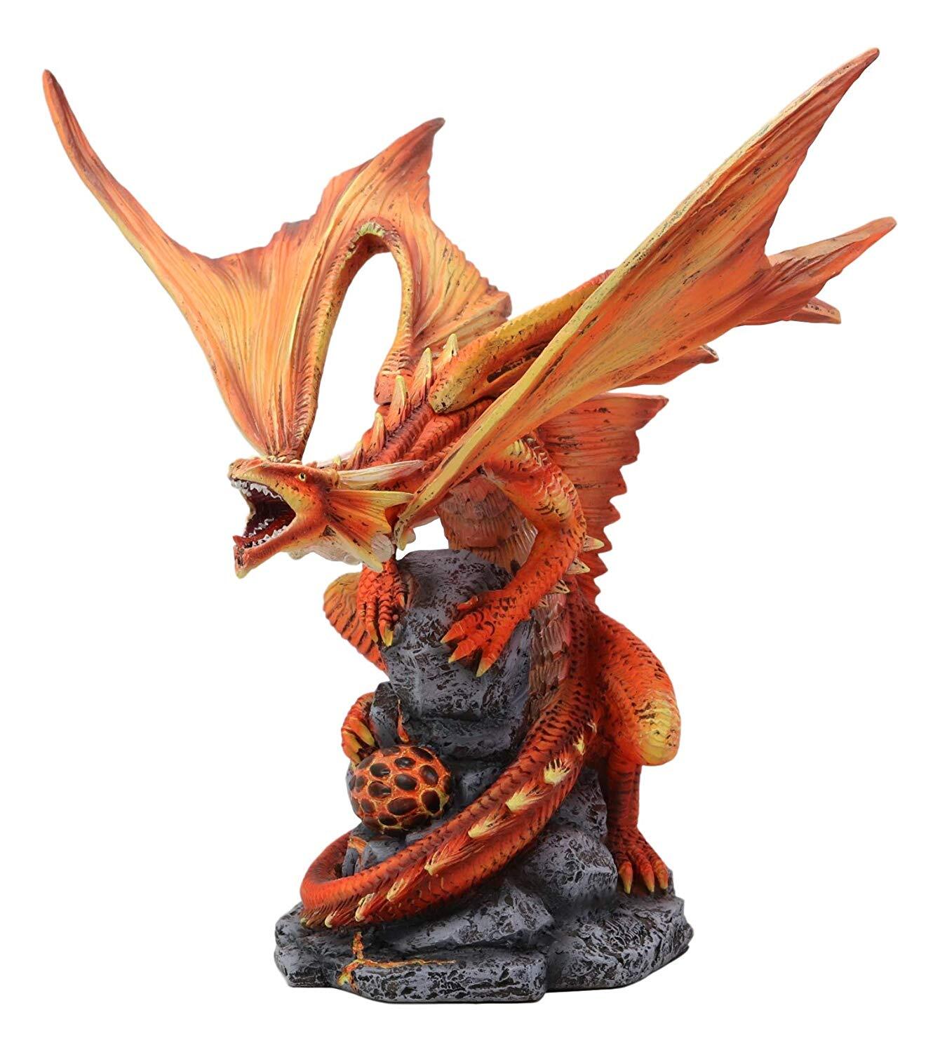 Roaring Red Phoenix Fire Dragon Guarding Egg Hatchling Statue 10″H Anne Stokes