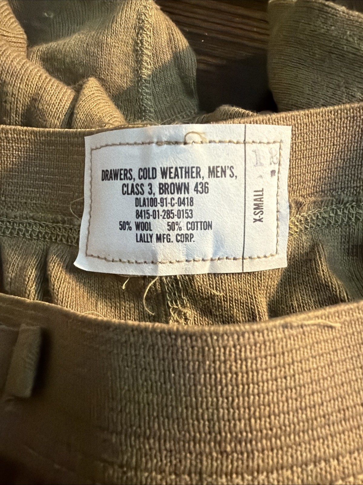 US MILITARY EARLY THERMAL DRAWERS COLD WEATHER MEN’S XS 50/50 COTTON WOOL K-75