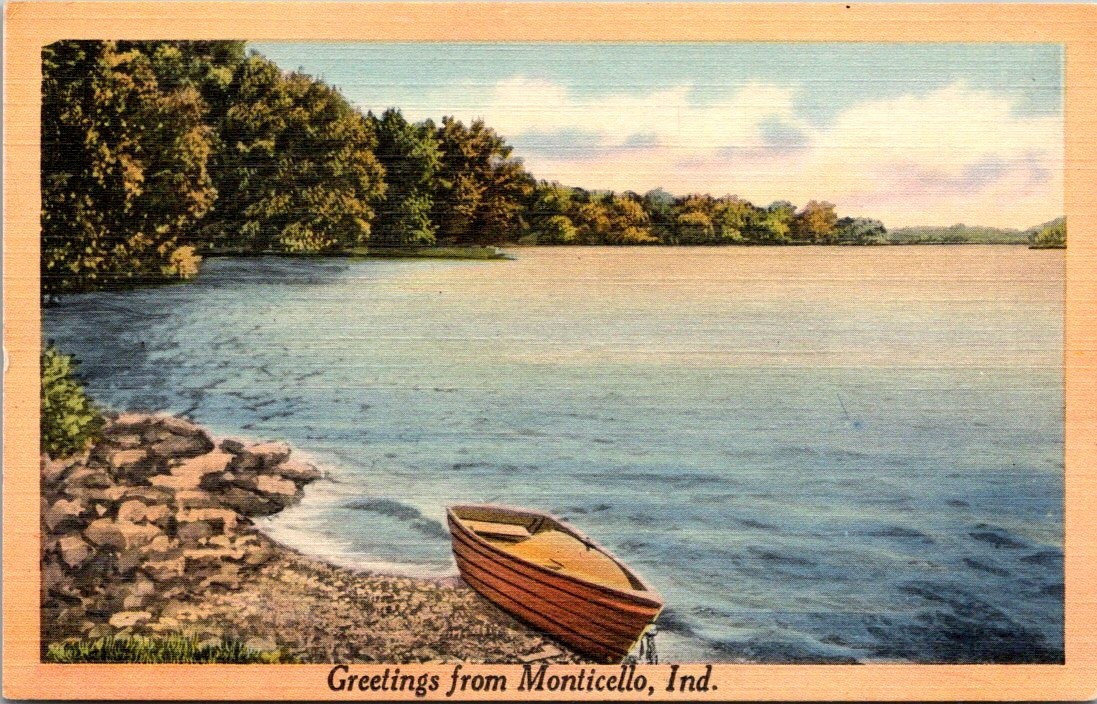 Monticello IN Greetings From Monticello 1930s Scenic View Linen Postcard