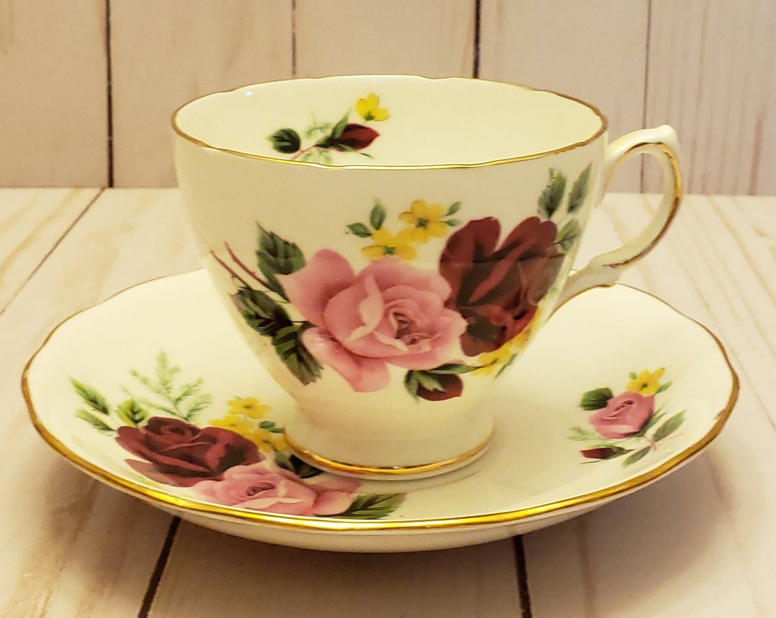 Vintage Ridgway Potteries Queen Anne Hand Painted Bone China Tea Cup and Saucer
