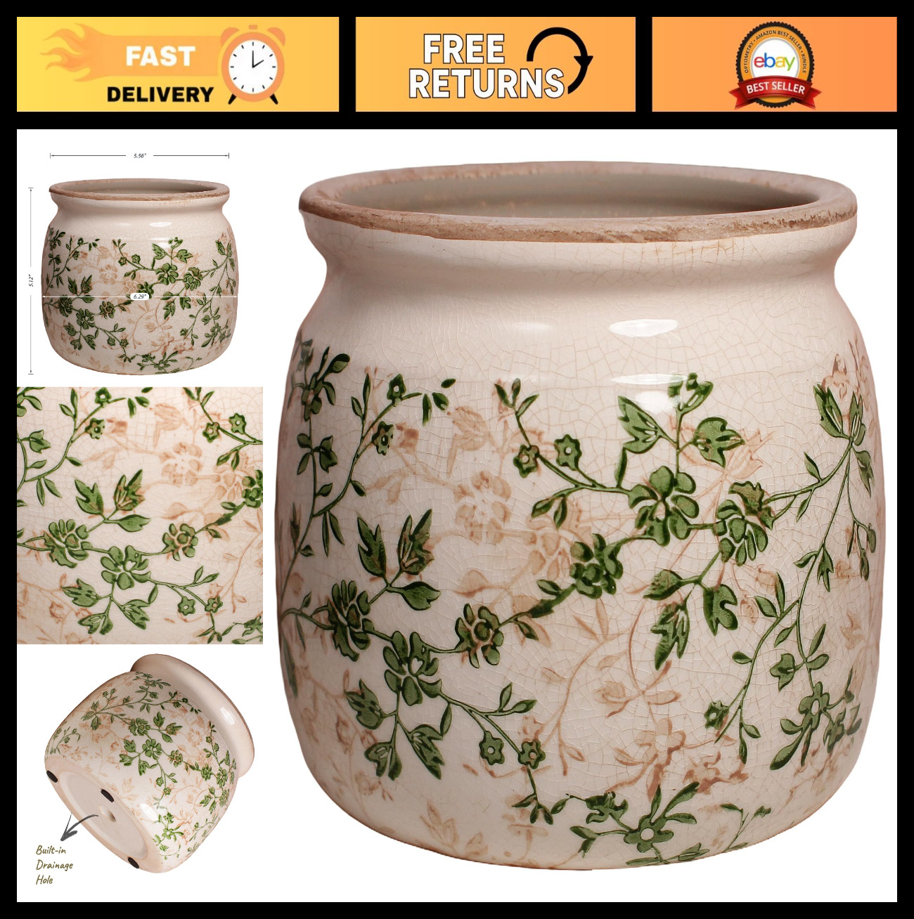 Vintage Ceramic Vase & Planters – 6.3″ Small Indoor Plant Pots for English Garde