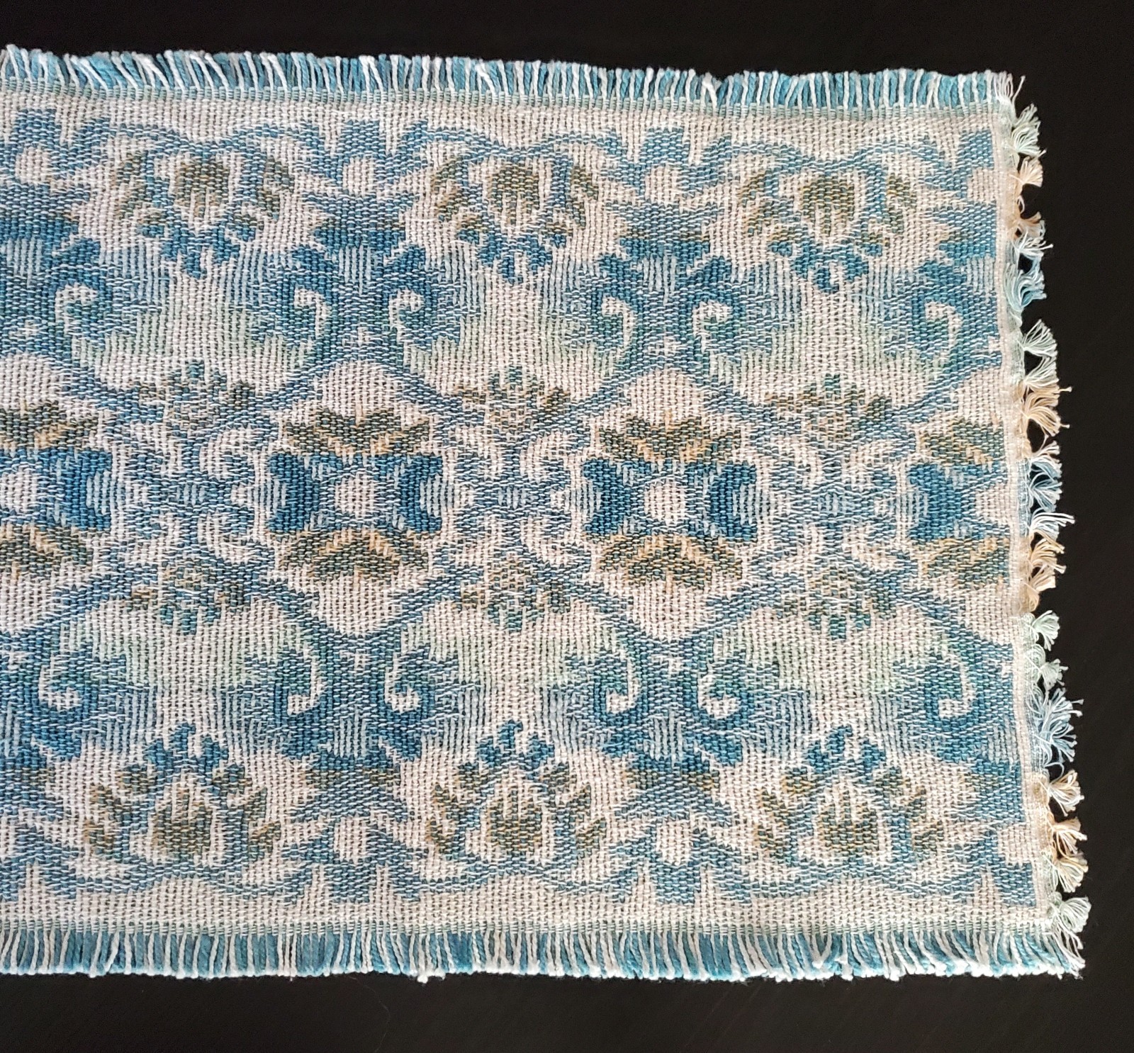 Vintage Blue and Ivory Tapestry Table Runner 72″