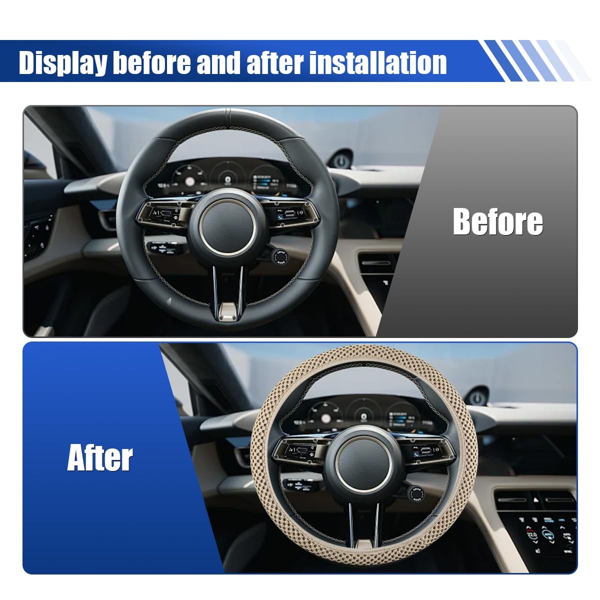 Elastic Stretch Steering Wheel Cover, 15″ Breathable Microfiber Ice Silk Stee…