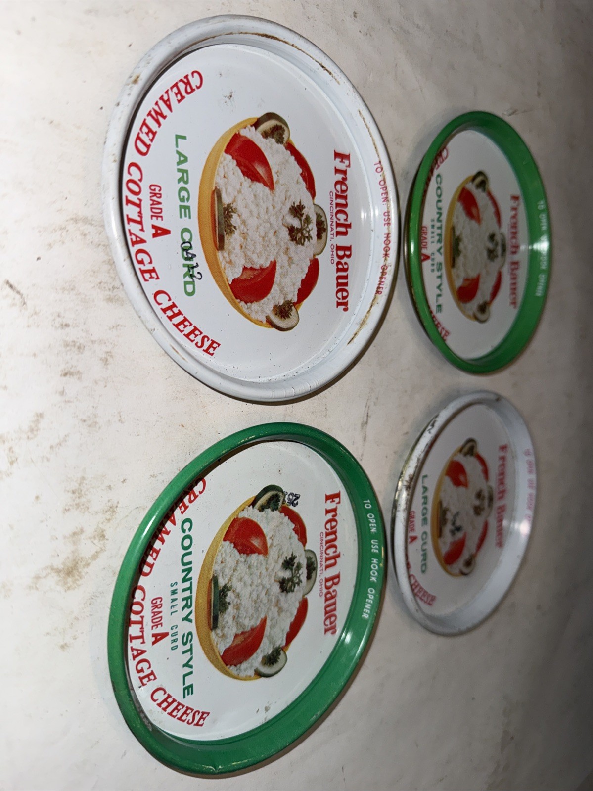 Lot Of 2 French Bauer Cottage Cheese Lids Cincinnati OH – PICK 2 – Read Descript