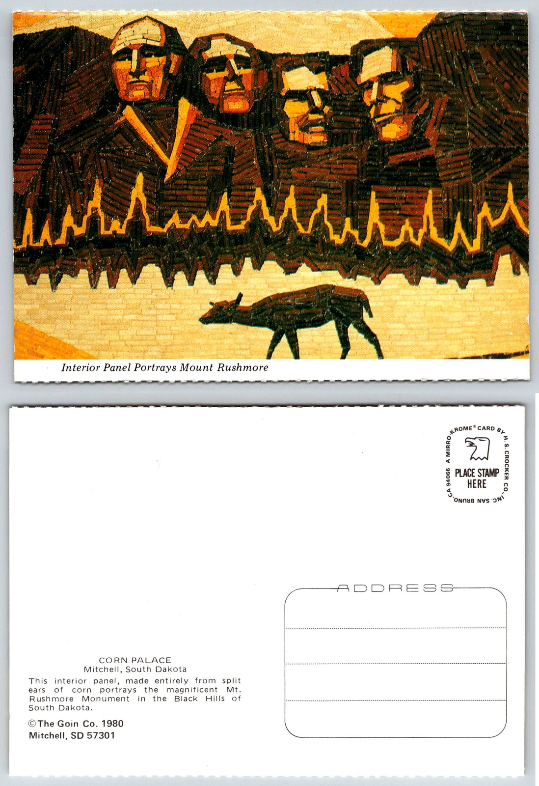 Mitchell CORN PALACE w/ PANEL SHOWING MOUNT RUSHMORE South Dakota Postcard c103