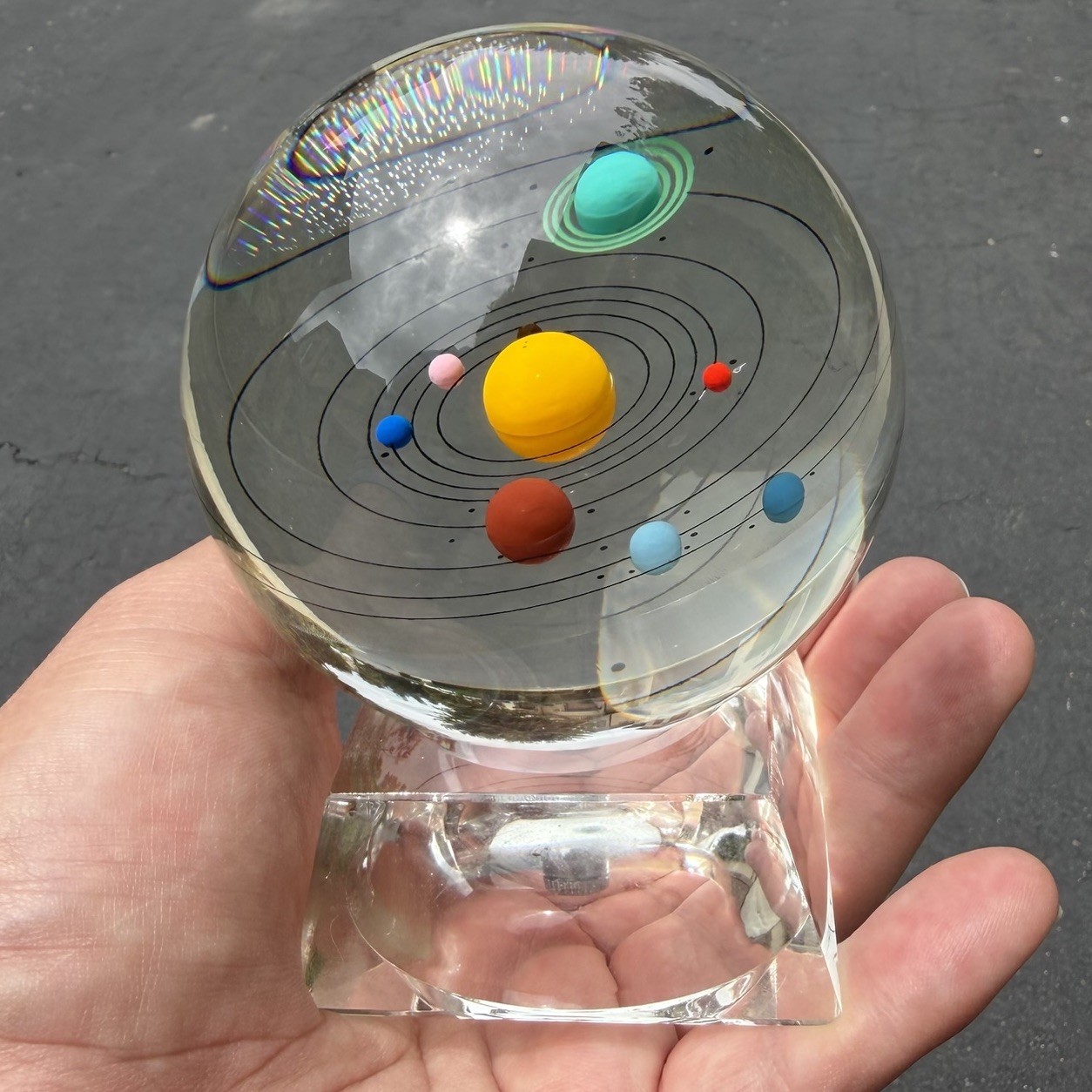 Solar System Paperweight Crystal Ball 3D Galaxy Astronomy Glass Stand