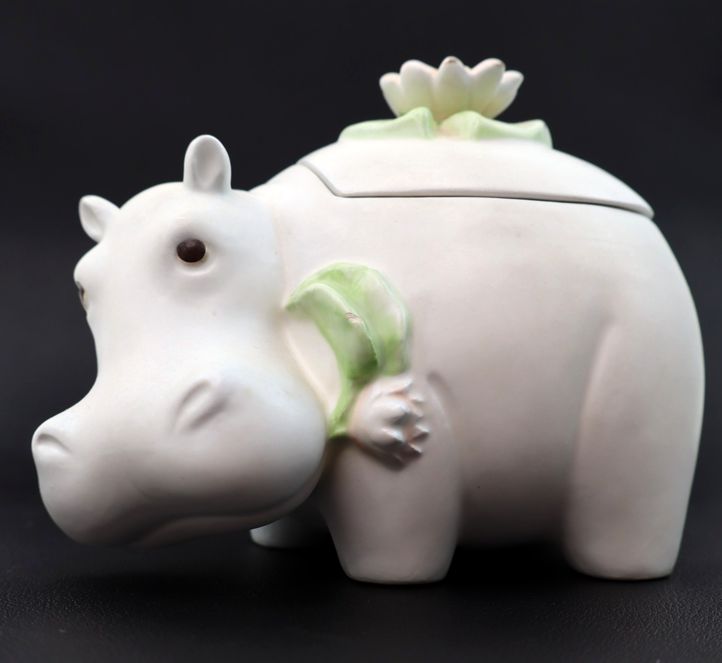 Vintage Fitz & Floyd 1981 House Hippo lidded jar porcelain trinket box 5″ long
