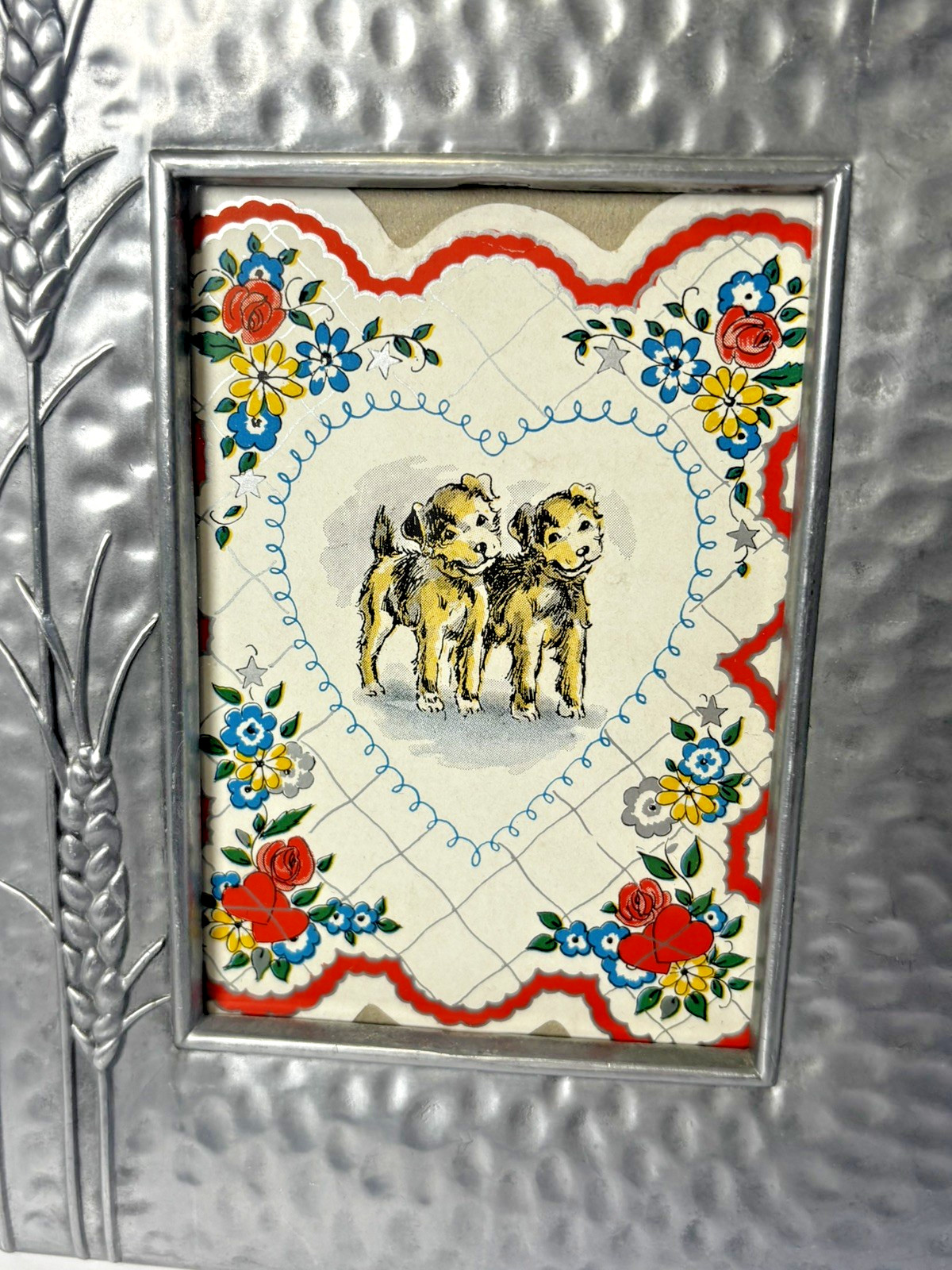 Burnes Pewter Picture Frame, Hammered Finish, Raised Wheat Motif 3×4.5 Photo