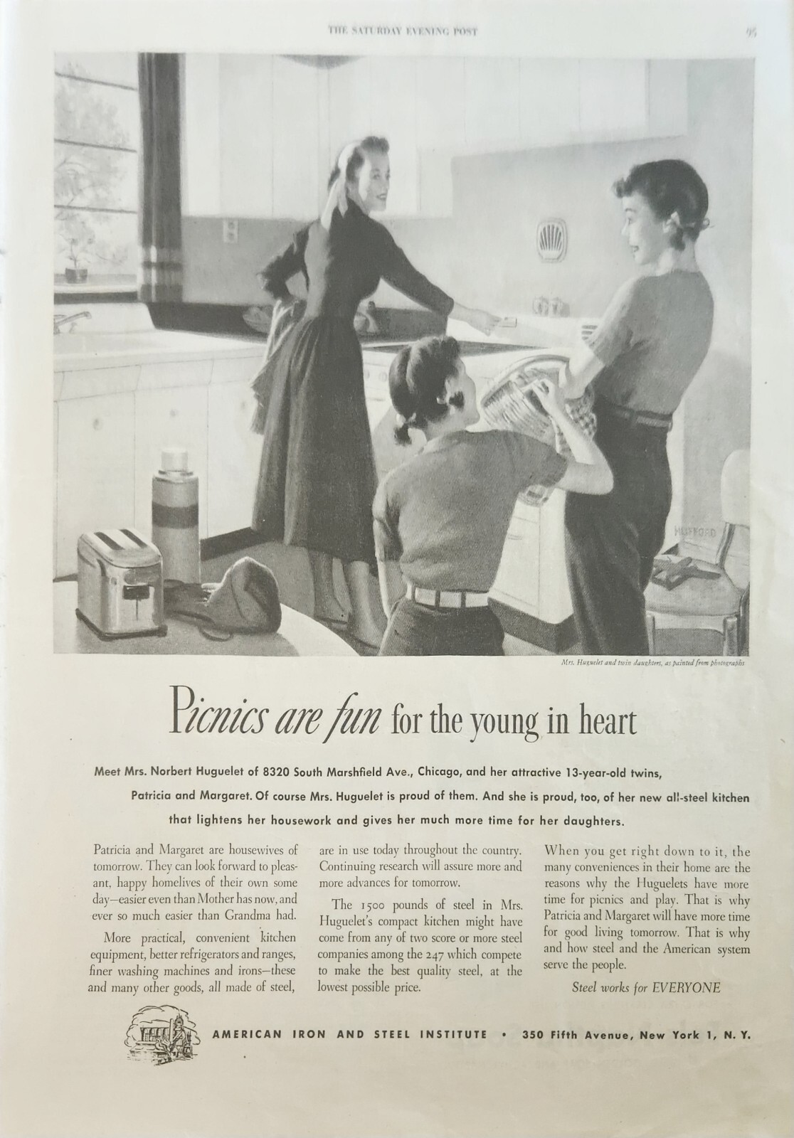 1949 American Iron and Steel Institute Vintage Ad Picnics are fun for the young