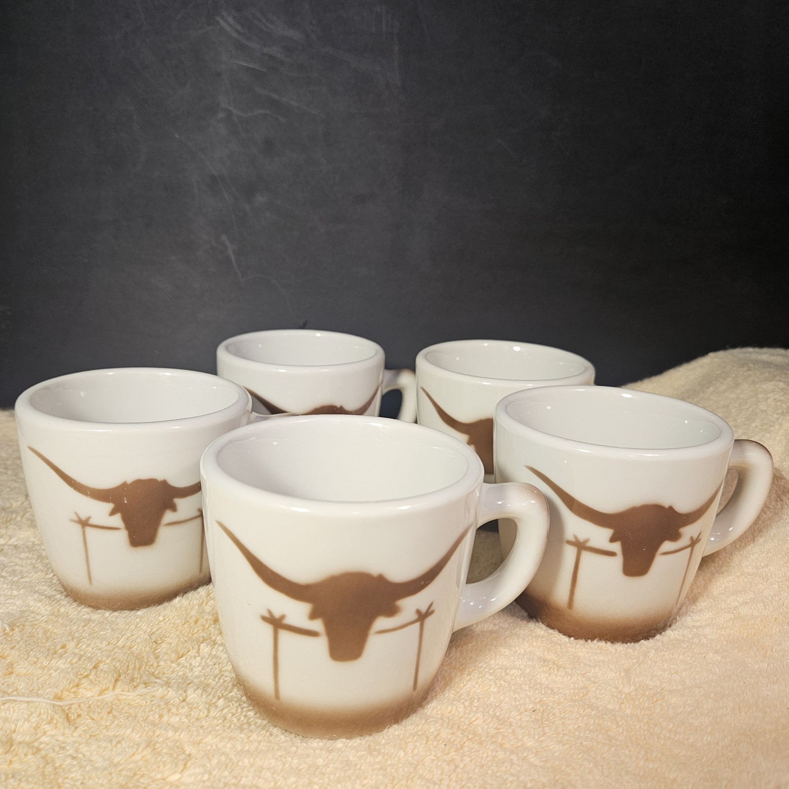 Vtg Embassy Vitrified China Western Longhorn Steer Coffee Cups Mugs Set of 5